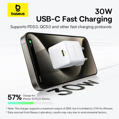 Мережевий зарядний пристрій Baseus Palm Fast Charger 1C 30W EU Moon White