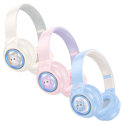 Бездротові накладні навушники HOCO W50 Cute fun BT headphones Milky white
