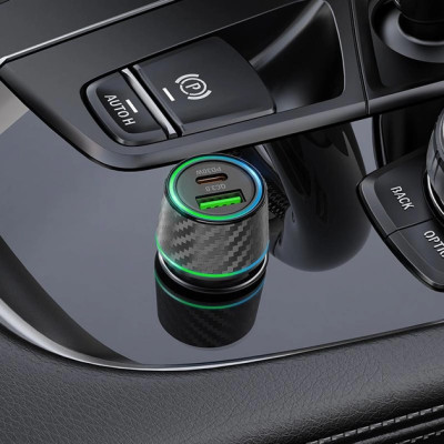 Автомобільний зарядний пристрій BOROFONE BZ21 Brilliant 48W dual port PD30W+QC3.0 car charger Black Автомобільний зарядний пристрій BOROFONE BZ21 Brilliant 48W dual port PD30W+QC3.0 car charger Black