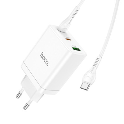 Мережевий зарядний пристрій HOCO N33 Start three-port PD35W(2C1A) charger set(Type-C to Type-C) White