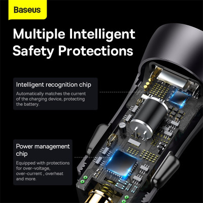 Автомобільний зарядний пристрій Baseus Golden Contactor Max Dual Fast Charger Car Charger U+U 60W Dark Gray
