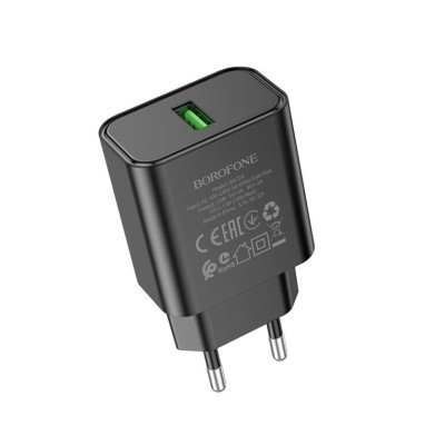 Мережевий зарядний пристрій BOROFONE BA72A Spring single port QC3.0 charger Black Мережевий зарядний пристрій BOROFONE BA72A Spring single port QC3.0 charger Black