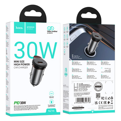 Автомобільний зарядний пристрій HOCO NZ16 Rigorous single port PD30W car charger Metal Grey