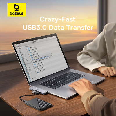 USB-хаб Baseus UltraJoy Series 5-Port HUB Space Grey (USB-C*2 to USB-C 40Gbps*1+HDMI 4K@30Hz*1+USB3.0*3）