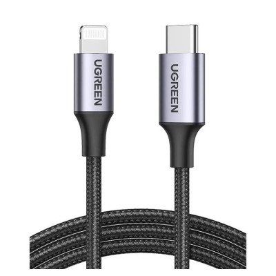 Кабель UGREEN US304 USB-C to Lightning M/M Cable Aluminum Shell Braided 2m (Black) (UGR-60761) Кабель UGREEN US304 USB-C to Lightning M/M Cable Aluminum Shell Braided 2m (Black) (UGR-60761)