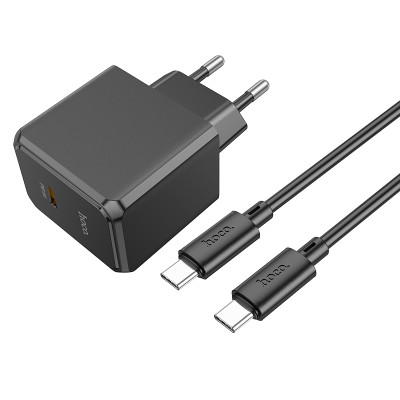 Мережевий зарядний пристрій з кабелем HOCO CS13A Ocean single port PD20W charger set(Type-C to Type-C) Black Мережевий зарядний пристрій з кабелем HOCO CS13A Ocean single port PD20W charger set(Type-C to Type-C) Black