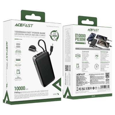 Зовнішній акумулятор ACEFAST M7 PD30W power bank with cable 10000mAh, Black
