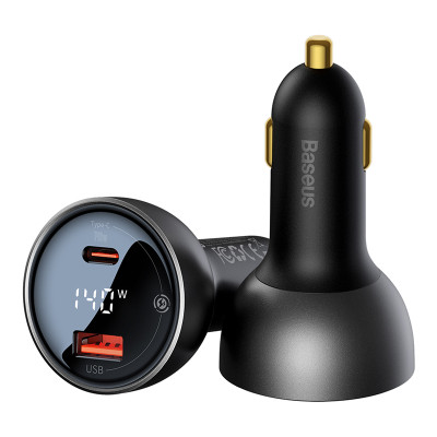 Автомобільний зарядний пристрій Baseus Digital Display PD3.1 Dual Fast Charger Car Charger U+C 140W Set Obsidian Black (With Superior Series Fast Char Автомобільний зарядний пристрій Baseus Digital Display PD3.1 Dual Fast Charger Car Charger U+C 140W Set Obsidian Black (With Superior Series Fast Char