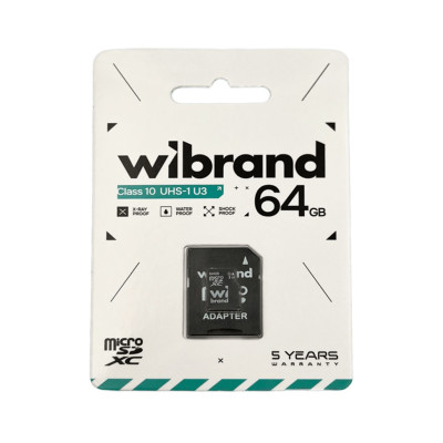 Карта пам'яті microSDXC (UHS-1 U3) Wibrand 64Gb class 10 (adapter SD) Карта пам'яті microSDXC (UHS-1 U3) Wibrand 64Gb class 10 (adapter SD)
