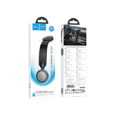 Автотримач для телефона з БЗП HOCO HW29 Totem ring magnetic wireless fast charging car holder (center console) Black Metal Gray