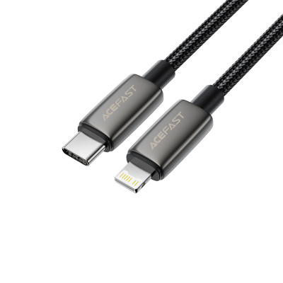 Кабель ACEFAST C23-01, USB to iP, 30W,1.2m, Nylon, Zinc alloy + TPE connectors, Black Кабель ACEFAST C23-01, USB to iP, 30W,1.2m, Nylon, Zinc alloy + TPE connectors, Black