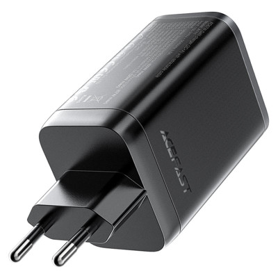 Мережевий зарядний пристрій з кабелем ACEFAST A111 PD67W GaN charger(2*USB-C+USB-A) with retractable cable Black