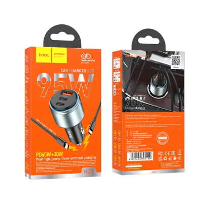 Автомобільний зарядний пристрій HOCO NZ9 Galloper 95W three-port(2C1A) car charger set(Type-C to Type-C) Black