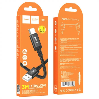 Кабель HOCO X91 Radiance charging data cable for Type-C(L=3M) Black Кабель HOCO X91 Radiance charging data cable for Type-C(L=3M) Black