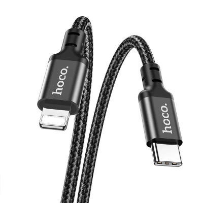 Кабель HOCO X14 Type-C to iP 3A, 20W, 1m, nylon, aluminum connectors, Black Кабель HOCO X14 Type-C to iP 3A, 20W, 1m, nylon, aluminum connectors, Black