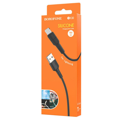 Кабель BOROFONE BX30 USB to iP 2.4A, 1m, silicone, TPE connectors, Black Кабель BOROFONE BX30 USB to iP 2.4A, 1m, silicone, TPE connectors, Black