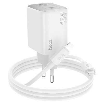 Мережевий зарядний пристрій з кабелем HOCO N42 Elogiado dual-port PD45W(2C) charger set(C to iP) White