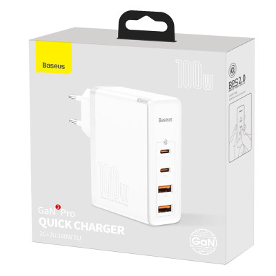 Мережевий зарядний пристрій Baseus GaN2 Pro Quick Charger 2C+2U 100W EU White