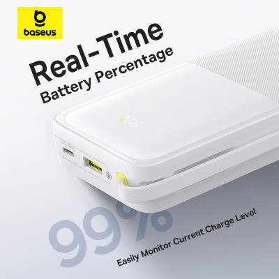 Зовнішній акумулятор Baseus Bipow 2 Digital Display Power Bank With Built-in USB-C Cable 20000mah 20W Moon White