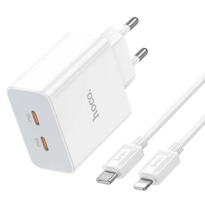 Мережевий зарядний пристрій HOCO C108A Leader PD35W dual port(2C) charger set(C to iP) White