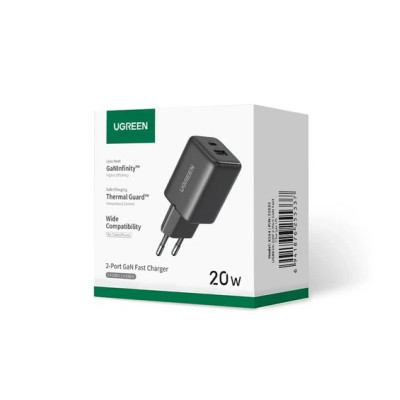 Мережевий зарядний пристрій UGREEN X514 20W 2-Port GaN Fast Charger EU White Мережевий зарядний пристрій UGREEN X514 20W 2-Port GaN Fast Charger EU White