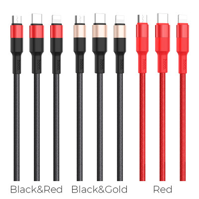 Кабель HOCO X26 Xpress one pull three charging cable iP+Micro+Type-C Black+Red Кабель HOCO X26 Xpress one pull three charging cable iP+Micro+Type-C Black+Red