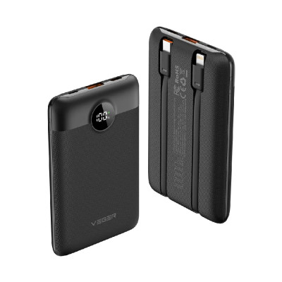 Внешний аккумулятор VEGER 10000 mAh with built-in cables Type C / Lightning PD QC3.0 2A 22,5W C11 (W1170) black