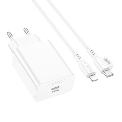 Мережевий зарядний пристрій з кабелем BOROFONE BA21A Pro Long journey single port PD20W charger set(C to iP) White Мережевий зарядний пристрій з кабелем BOROFONE BA21A Pro Long journey single port PD20W charger set(C to iP) White