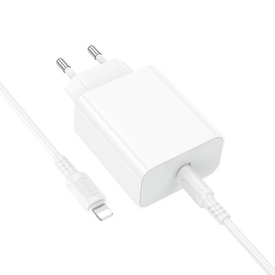 Мережевий зарядний пристрій з кабелем BOROFONE BA107A Stellar single port PD30W charger set (C to iP) (EU) White Мережевий зарядний пристрій з кабелем BOROFONE BA107A Stellar single port PD30W charger set (C to iP) (EU) White