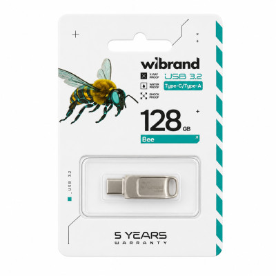 Флеш-накопичувач Wibrand USB 3.2 Gen1 Bee 128GB USB Type-A/USB Type-C Silver Флеш-накопичувач Wibrand USB 3.2 Gen1 Bee 128GB USB Type-A/USB Type-C Silver