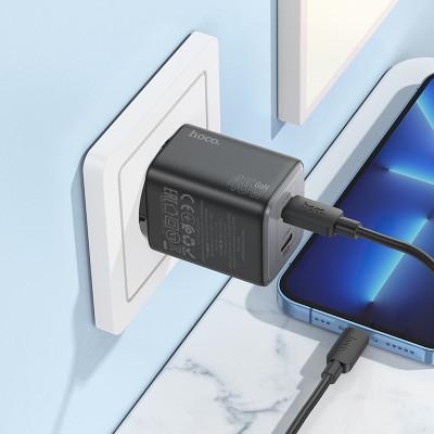 Мережевий зарядний пристрій HOCO N42 Elogiado dual-port PD45W(2C) charger Black Мережевий зарядний пристрій HOCO N42 Elogiado dual-port PD45W(2C) charger Black