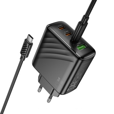 Мережевий зарядний пристрій з кабелем HOCO CS27A Supply PD67W (3C1A) charger set (C to C)(EU) Black Мережевий зарядний пристрій з кабелем HOCO CS27A Supply PD67W (3C1A) charger set (C to C)(EU) Black
