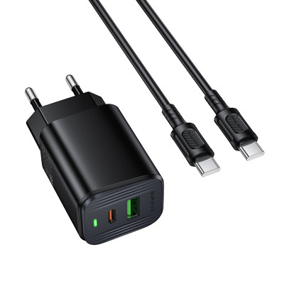 Мережевий зарядний пристрій BOROFONE BAS85A Star PD30W+QC3.0 charger set (C to C) (EU) Black