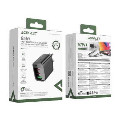 Мережевий зарядний пристрій ACEFAST A108 PD67W GaN (2*USB-C+USB-A) charger Black Мережевий зарядний пристрій ACEFAST A108 PD67W GaN (2*USB-C+USB-A) charger Black