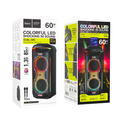 Портативна колонка HOCO HA13 Max Ramon outdoor BT speaker with two wireless microphones Black