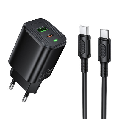 Мережевий зарядний пристрій BOROFONE BAS85A Star PD30W+QC3.0 charger set (C to C) (EU) Black Мережевий зарядний пристрій BOROFONE BAS85A Star PD30W+QC3.0 charger set (C to C) (EU) Black