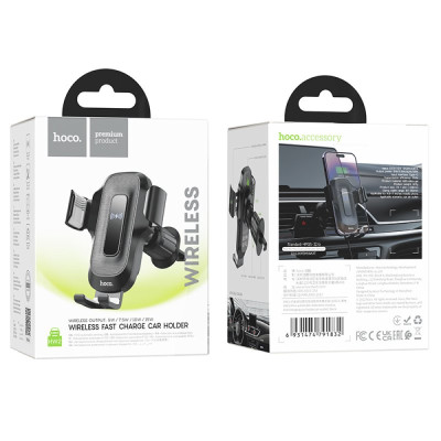 Автотримач для телефона з БЗП HOCO HW2 Wise automatic induction wireless fast charging car holder(air outlet) Black Автотримач для телефона з БЗП HOCO HW2 Wise automatic induction wireless fast charging car holder(air outlet) Black