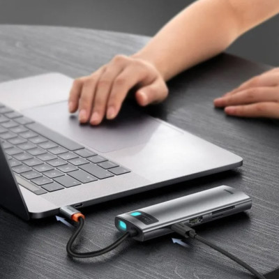 USB-хаб Baseus Metal Gleam Series 7-Port  HUB Space Grey （Type-C to HDMI4K@60Hz*1+USB3.0*3+PD*1+SD/TF*1)
