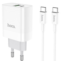 Мережевий зарядний пристрій з кабелем HOCO C80A Rapido PD20W+QC3.0 charger set (Type-C TO Type-C)(EU) White Мережевий зарядний пристрій з кабелем HOCO C80A Rapido PD20W+QC3.0 charger set (Type-C TO Type-C)(EU) White