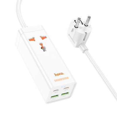 Мережевий подовжувач HOCO AC10A Barry PD65W GaN (2C2A with 1 socket) desktop charger White Мережевий подовжувач HOCO AC10A Barry PD65W GaN (2C2A with 1 socket) desktop charger White