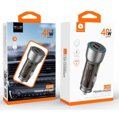 Автомобільний зарядний пристрій WUW-C200 PD 20W +PD 20W black