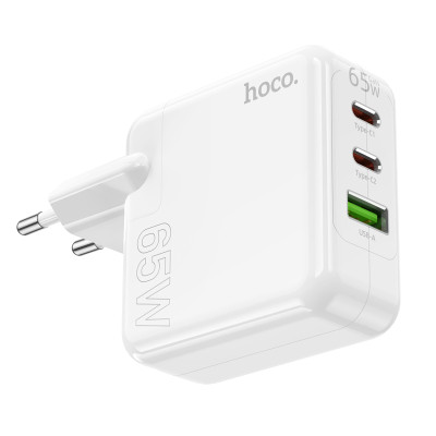 Мережевий зарядний пристрій HOCO C115A Header PD65W  GaN three-port(2C1A) charger White