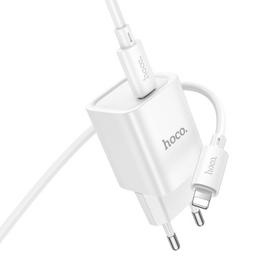 Мережевий зарядний пристрій з кабелем HOCO C148A Charm single port PD30W charger set (C to iP) (EU) White