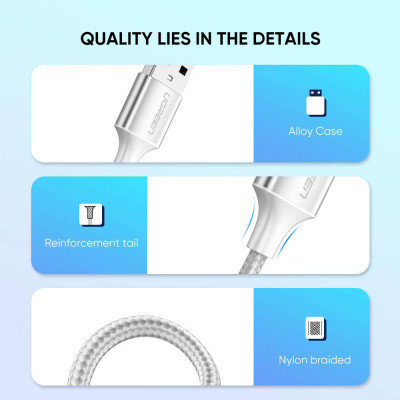 Кабель UGREEN US288 USB-A 2.0 to USB-C Cable Nickel Plating Aluminum Braid 1m (White) Кабель UGREEN US288 USB-A 2.0 to USB-C Cable Nickel Plating Aluminum Braid 1m (White)