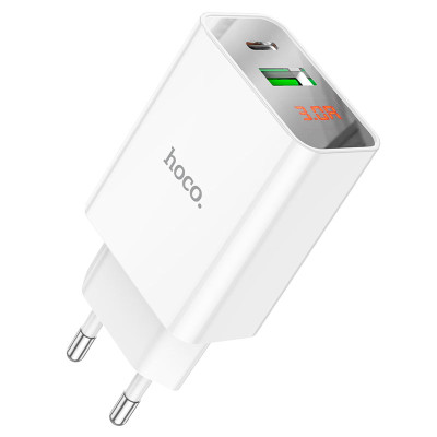 Мережевий зарядний пристрій HOCO C100A PD20W+QC3.0 charger with digital display White Мережевий зарядний пристрій HOCO C100A PD20W+QC3.0 charger with digital display White