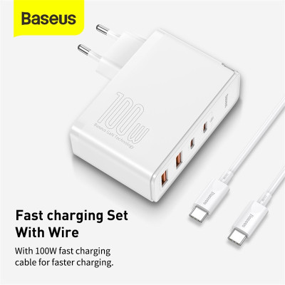 Мережевий зарядний пристрій Baseus GaN2 Pro Quick Charger 2C+2U 100W EU White