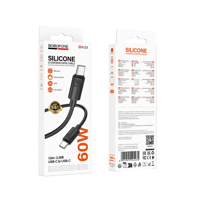 Кабель BOROFONE BX123 Leya 60W silicone charging data cable C to C Black Кабель BOROFONE BX123 Leya 60W silicone charging data cable C to C Black