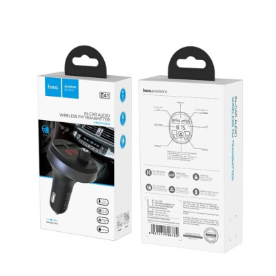 АЗП з FM-модулятором HOCO E41 In-car audio wireless FM transmitter Black