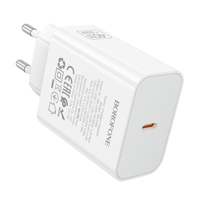 Мережевий зарядний пристрій BOROFONE BA109A Star single port PD40W charger (EU) White Мережевий зарядний пристрій BOROFONE BA109A Star single port PD40W charger (EU) White