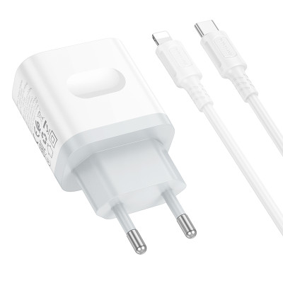 Мережевий зарядний пристрій з кабелем BOROFONE BA99A Breeze single port PD20W charger set(C to iP) White Мережевий зарядний пристрій з кабелем BOROFONE BA99A Breeze single port PD20W charger set(C to iP) White